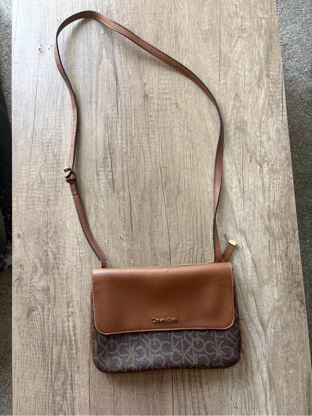 Calvin Klein Tan & Brown Monogram Crossbody Bag